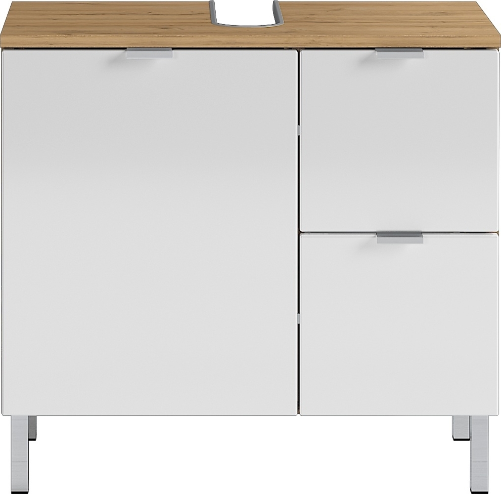 Germania WB-Unterschrank 8529-552 GW-MAURESA, in grandson-Eiche-Nachbildung/weiß, Fronten in Hochglanz, zwei Schubkästen, Oberboden mit Aussparung für Siphon, 60 x 56 x 34 cm (BxHxT) Bild 1