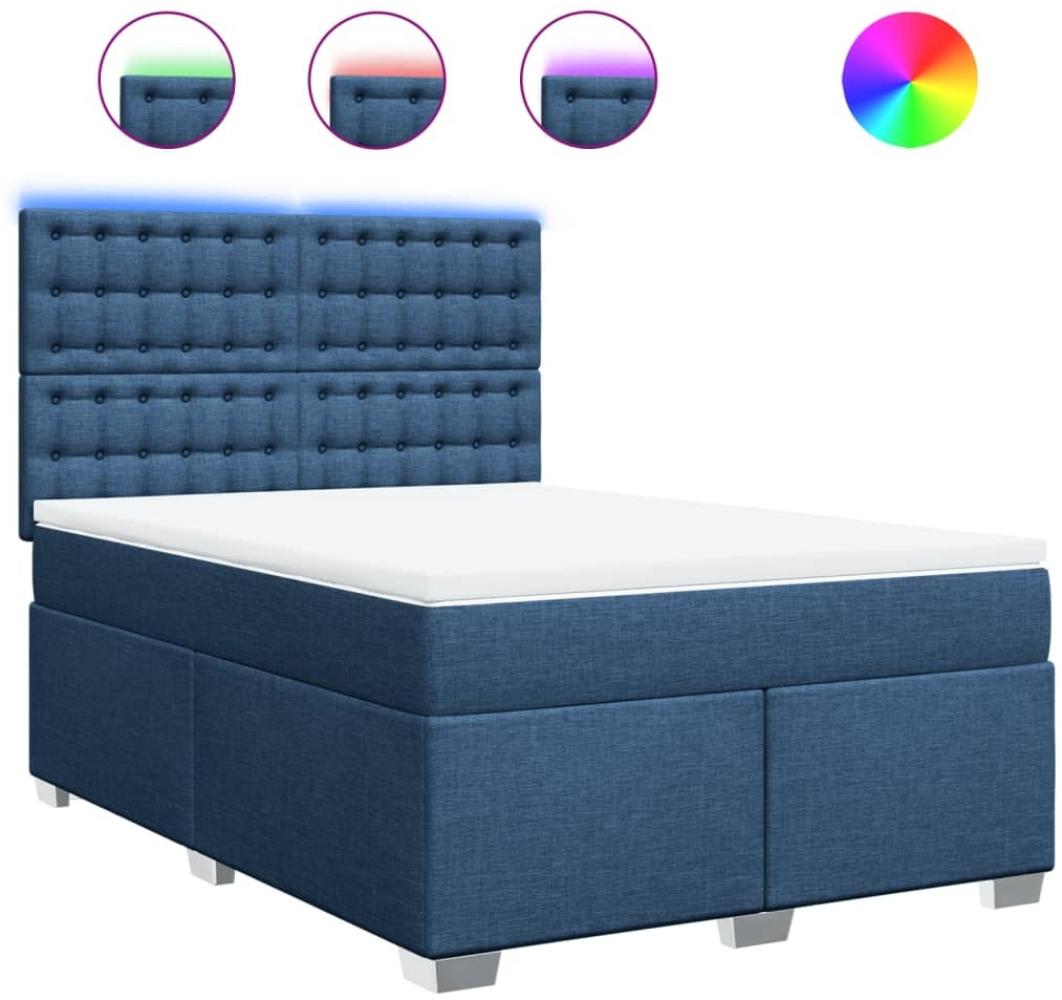 vidaXL Boxspringbett mit Matratze Blau 140x200 cm Stoff 3292831 Bild 1