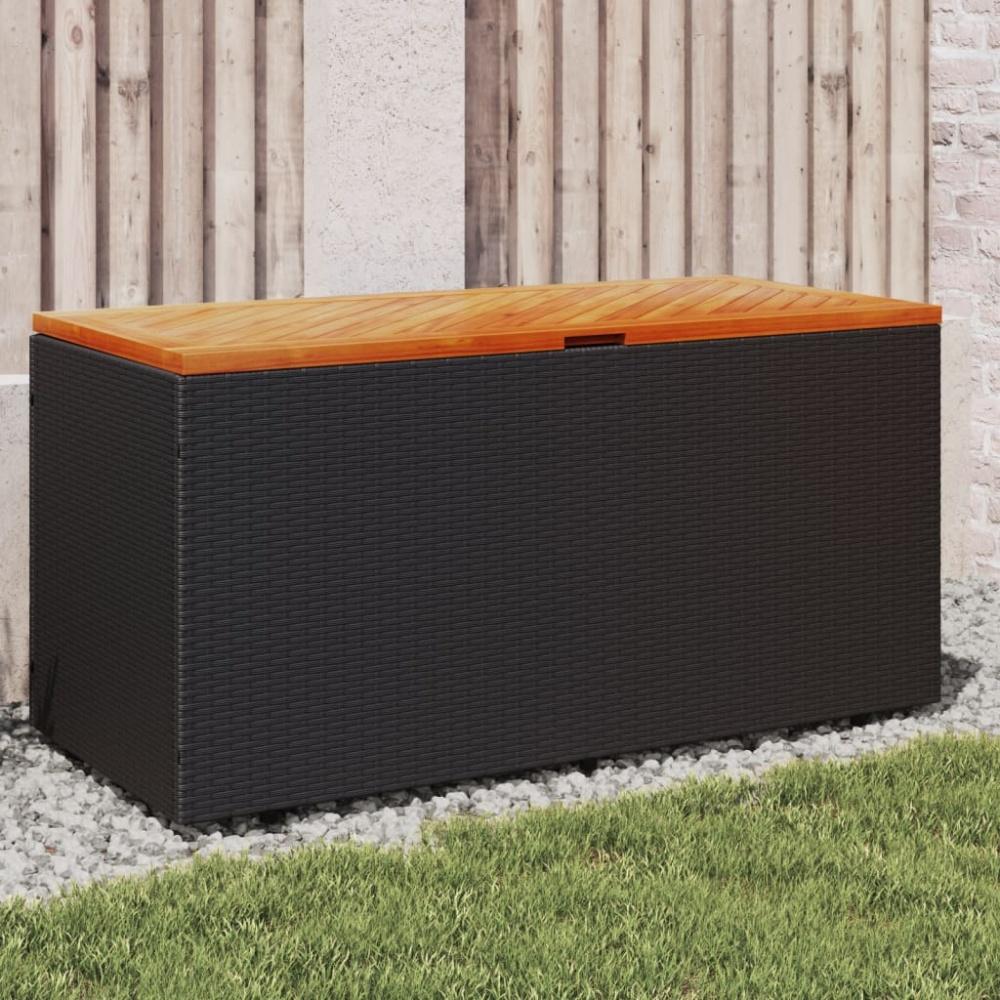 vidaXL Gartentruhe Schwarz 110x50x54 cm Poly Rattan Akazienholz Bild 1