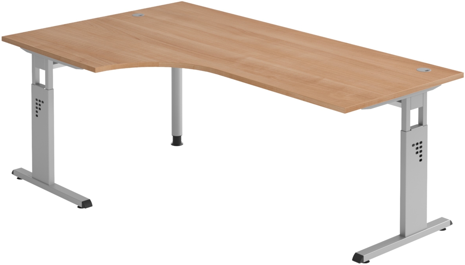 bümö höhenverstellbarer Eckschreibtisch O-Serie 200x120 cm in Nussbaum, Gestell in Silber - Schreibtisch L Form, großer Tisch für's Büro, Computertisch höhenverstellbar, OS-82-N-S Bild 1