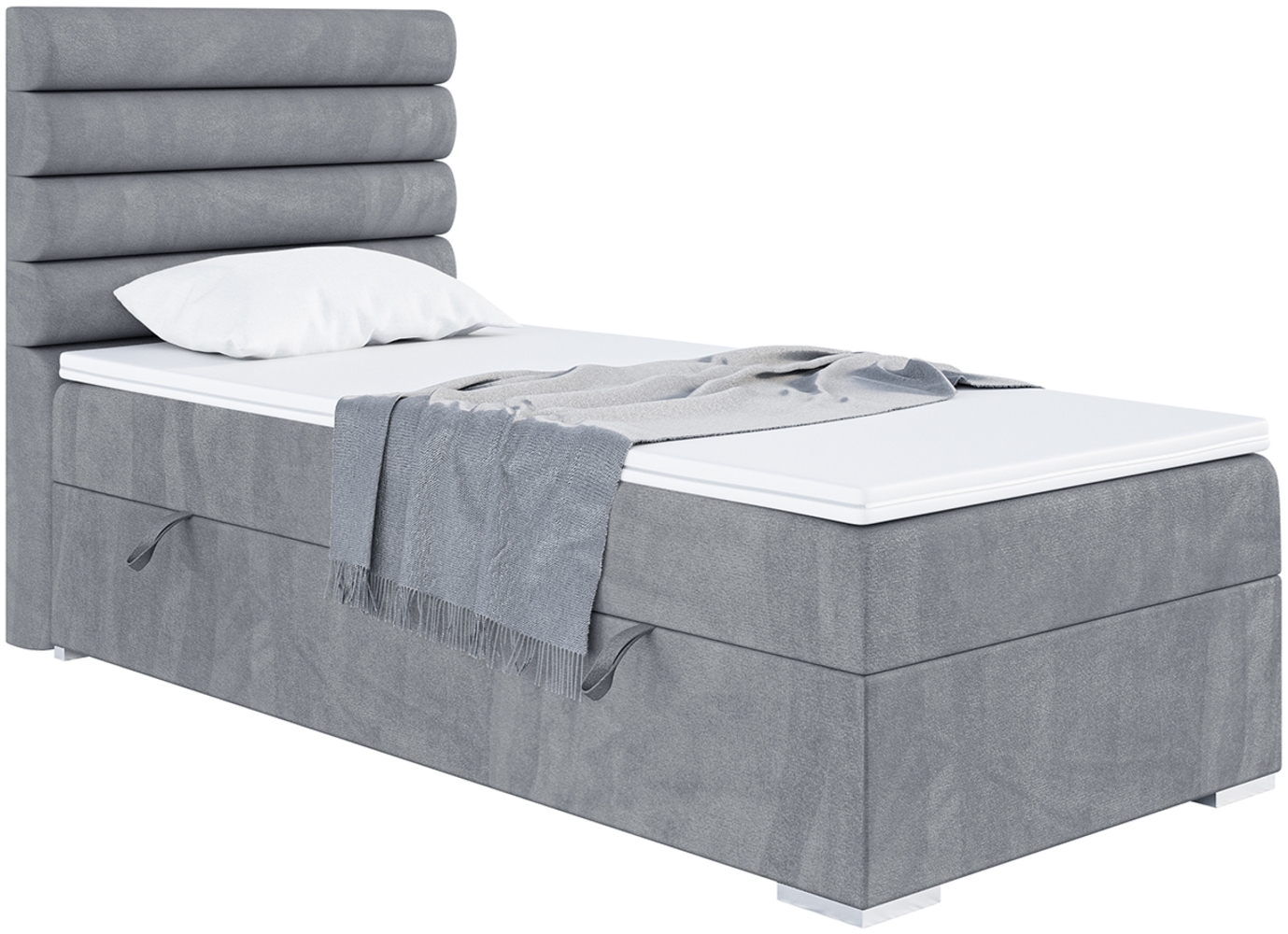 MEBLINI Boxspringbett KARIM 80x200 cm mit Bettkasten - H4/Grau Samt Gepolstert Einzelbett mit Topper & Taschenfederkern-Matratze - 80x200 Links Bild 1