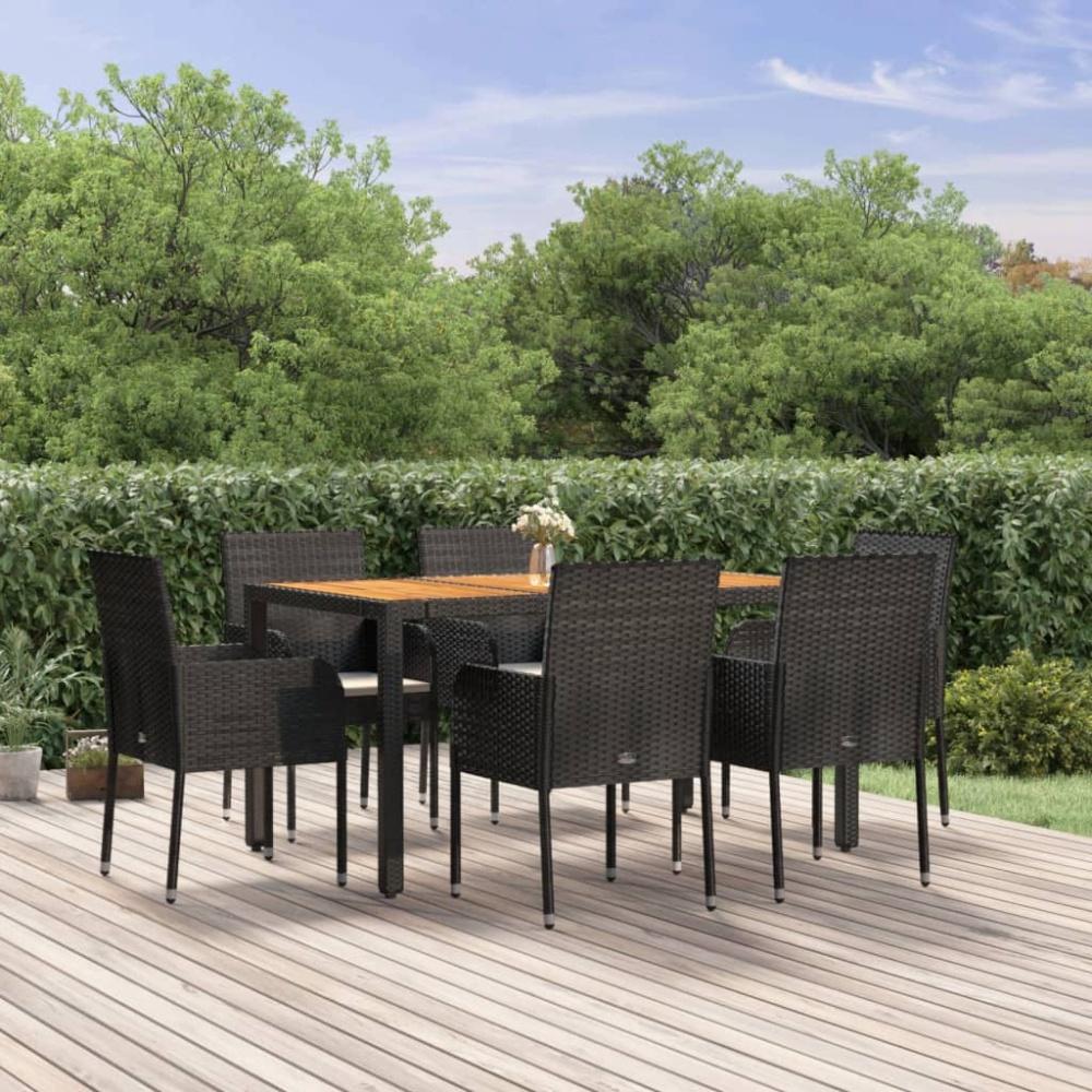 vidaXL 7-tlg. Garten-Essgruppe mit Kissen Schwarz Poly Rattan Bild 1