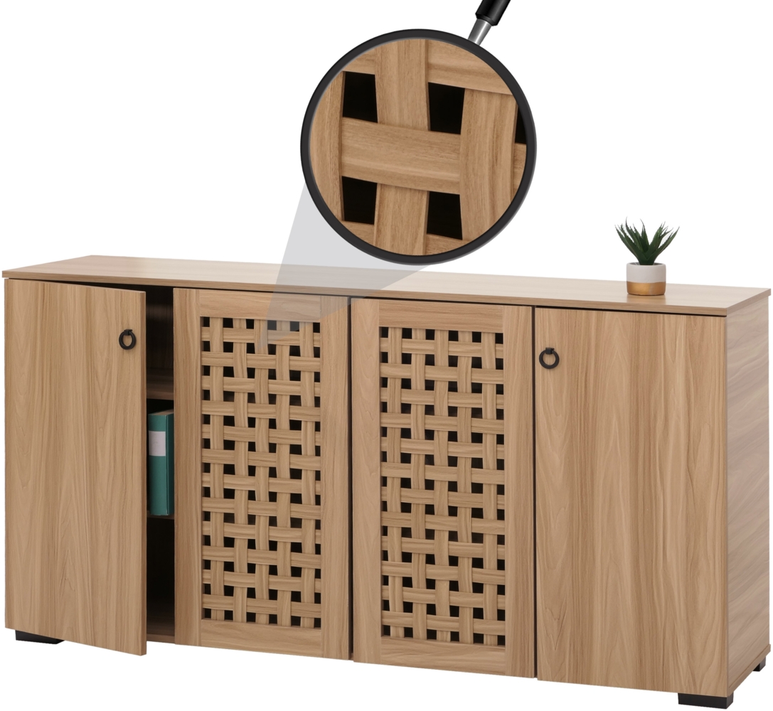 Sideboard HWC-N87, Kommode Schrank Anrichte, 3D-Flecht-Design 4 Türen 9 Staufächer 83x159x37cm ~ braun Bild 1