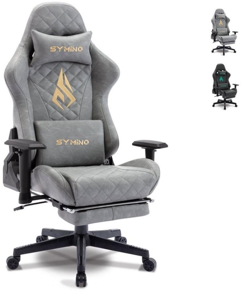 symino Gaming-Stuhl Ergonomischer Stuhl, Racing Style, Retro Style PU Leder Computerstuhl, mit verstellbaren Armlehnen und Rückenlehne, mit Fußstütze, Grau Bild 1