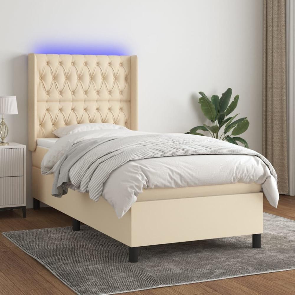 vidaXL Boxspringbett mit Matratze & LED Creme 100x200 cm Stoff 3138538 Bild 1