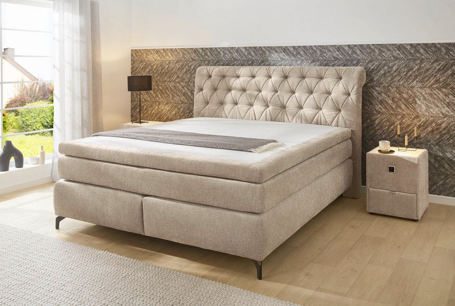 Jockenhöfer 'Scarlett' Boxspringbett, 180x200 cm, Chenille Beige Bild 1
