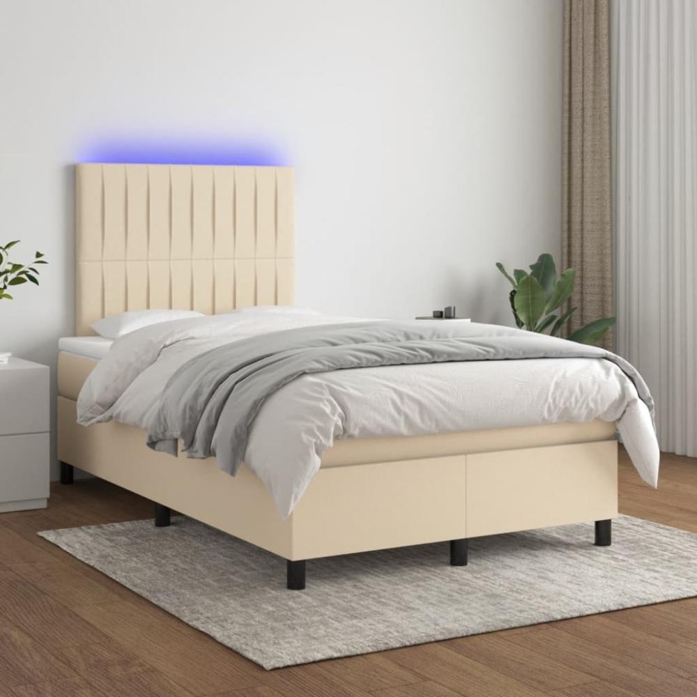 Boxspringbett mit Matratze & LED Stoff Creme 120 x 200 cm, Härtegrad: H2 [3135026] Bild 1