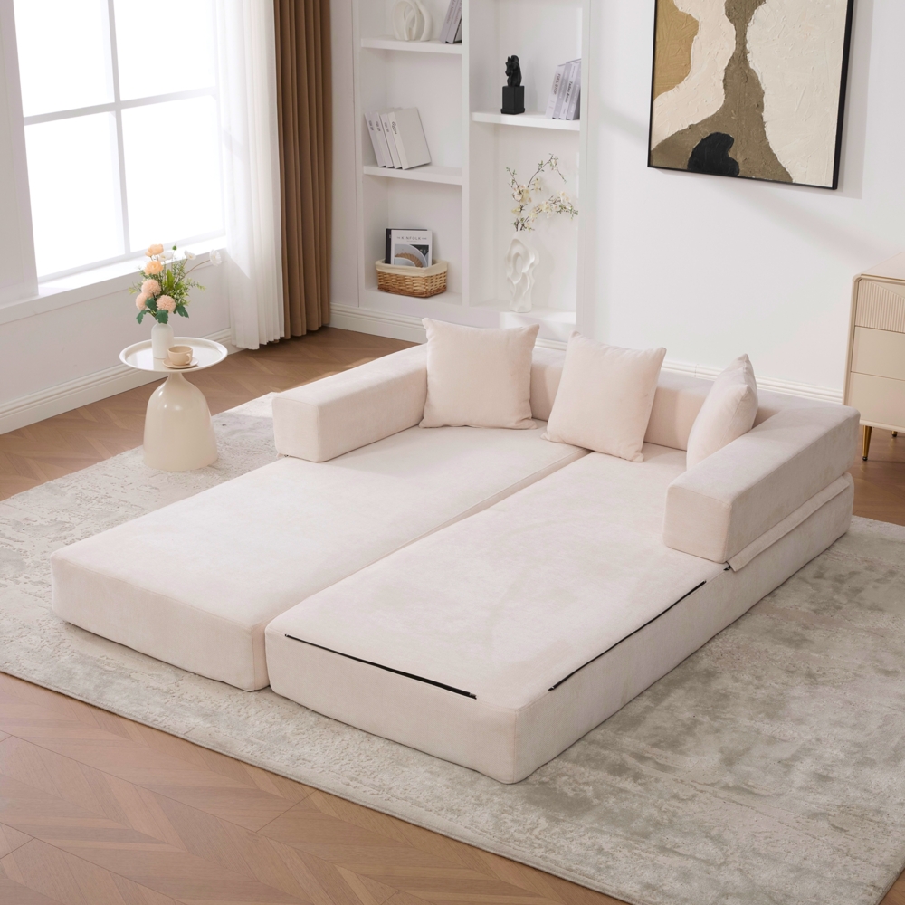 LVHOM Schlafsofa 3 sitzer, Klappsofa mit Schlaffunktion, Bodensofa, Schlafcouch aus Chenille-Stoff, frei Kombination, 198x79x60 cm Bild 1