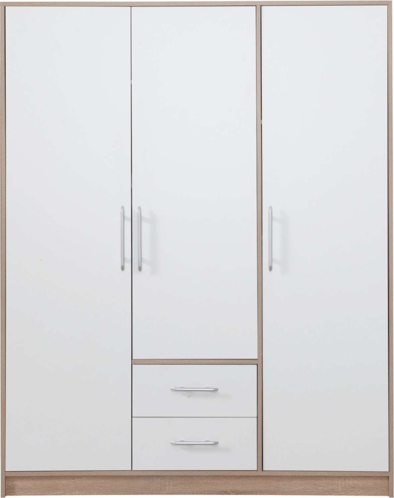 99rooms Egon Garderobenschrank II Sonoma Eiche Weiß Hochglanz ohne Bild 1