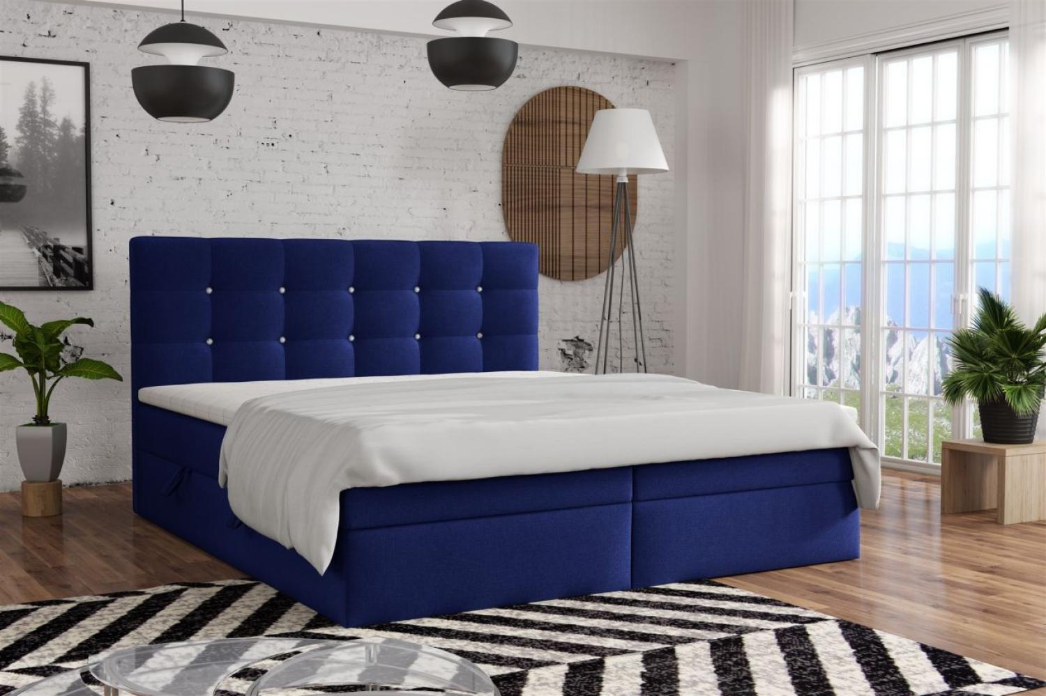 Boxspringbett Schlafzimmerbett BASILIO 140x200cm Stoff Fresh Blau Bild 1