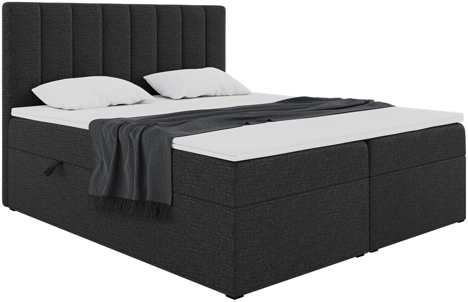 MEBLINI Boxspringbett ERLING 140x200 cm mit Bettkasten - H4/Schwarz Webstoff Polsterbett - Doppelbett mit Topper & Taschenfederkern-Matratze Bild 1