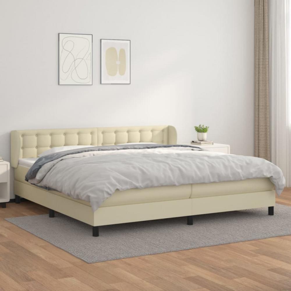 vidaXL Boxspringbett Matratze, Härtegrad: H2, Kunstleder Creme 200x200 cm Bild 1