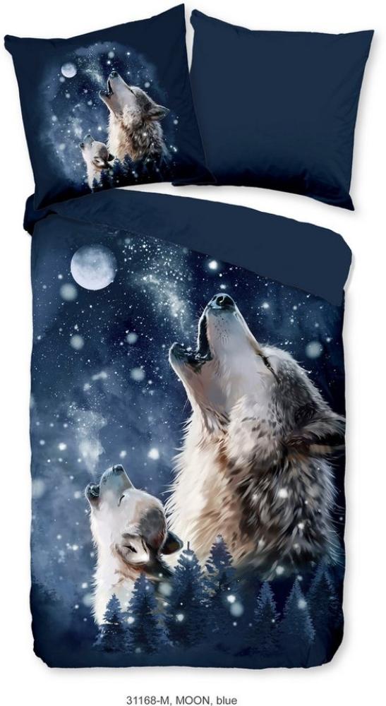 PURE luxury collection Wendebettwäsche Moon, Microfaser, 2 teilig, Mikrofaser, 135x200, Pflegeleicht, Reißverschluss, Wendeoptik, Wolf Bild 1