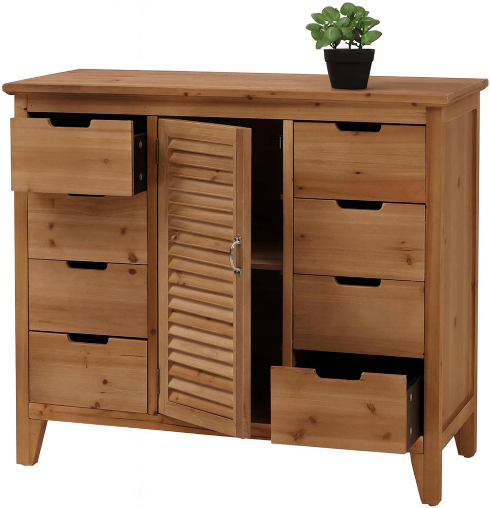 Apothekerkommode HWC-O63, Schrank Staufächer Schubladen, Vintage Shabby Fensterladenoptik 80x91x40cm ~ Korpus natur Bild 1