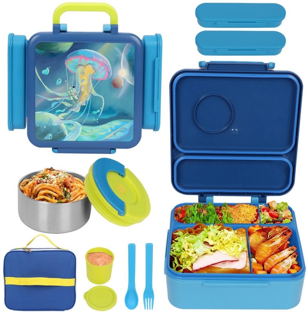 OSTWOLKE Lunchbox Bento Box Kinder Lunchbox mit Warmhaltebehälter Brotdose Fächern Bild 1