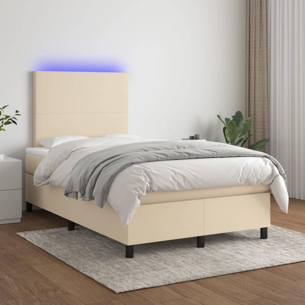 vidaXL Boxspringbett mit Matratze & LED Stoff Creme 120 x 200 cm, Härtegrad: H2 [3134706] Bild 1