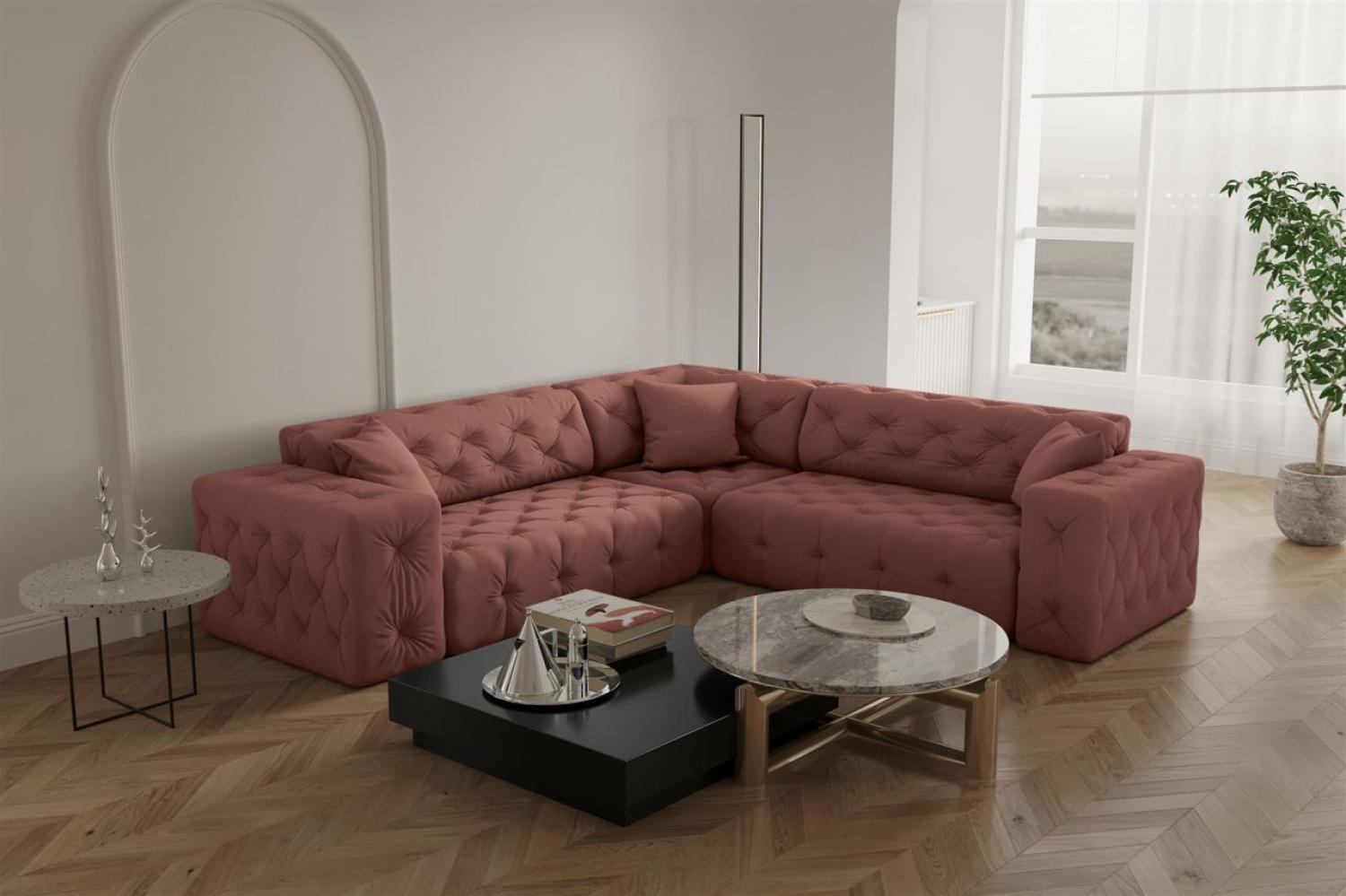 Ecksofa Designersofa CHANTAL in Stoff Opera Velvet Koralle Seite Universal Bild 1