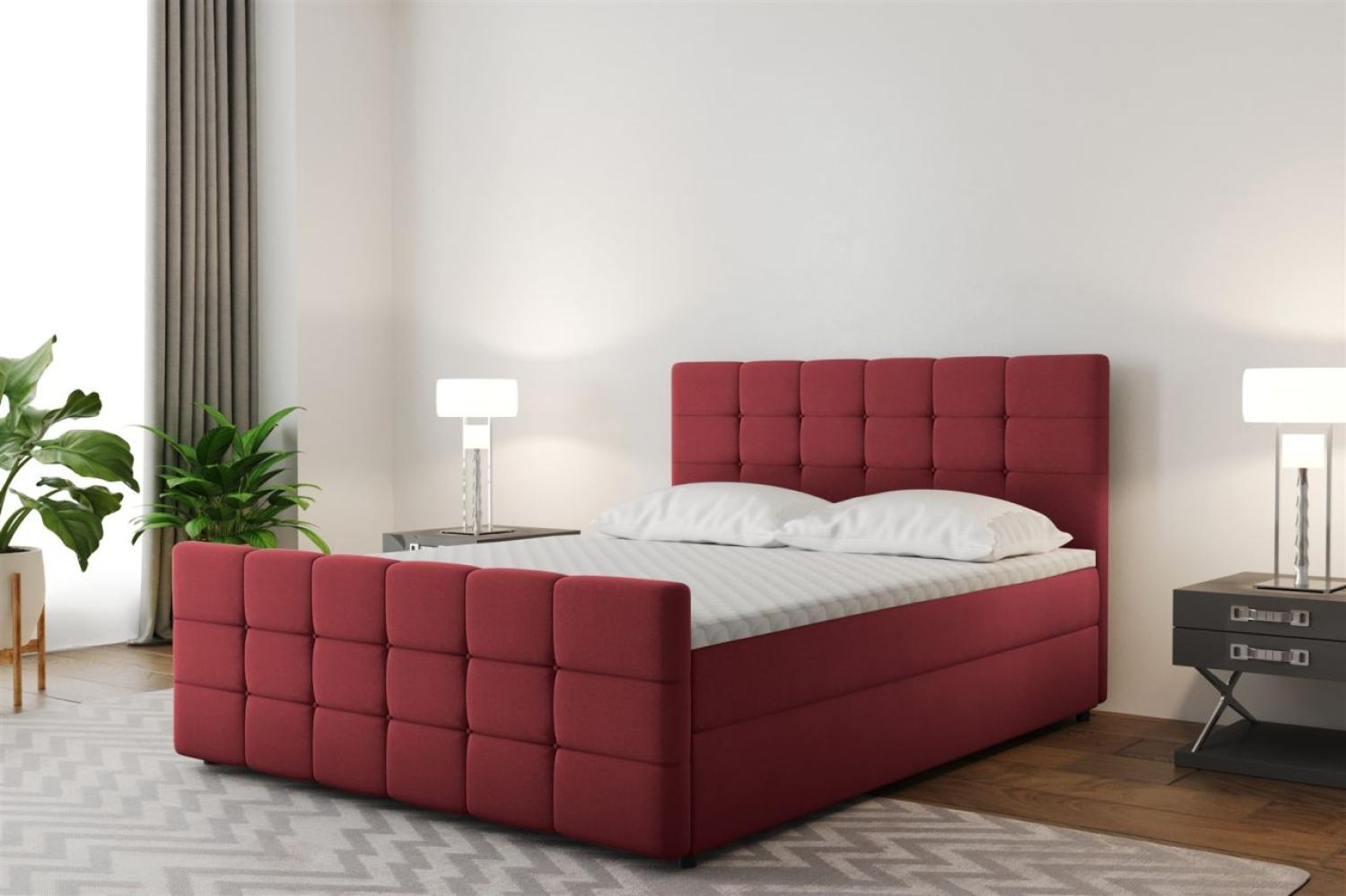 Boxspringbett Schlafzimmerbett SENON 120x200cm Stoff Rot inkl. Bettkasten Bild 1