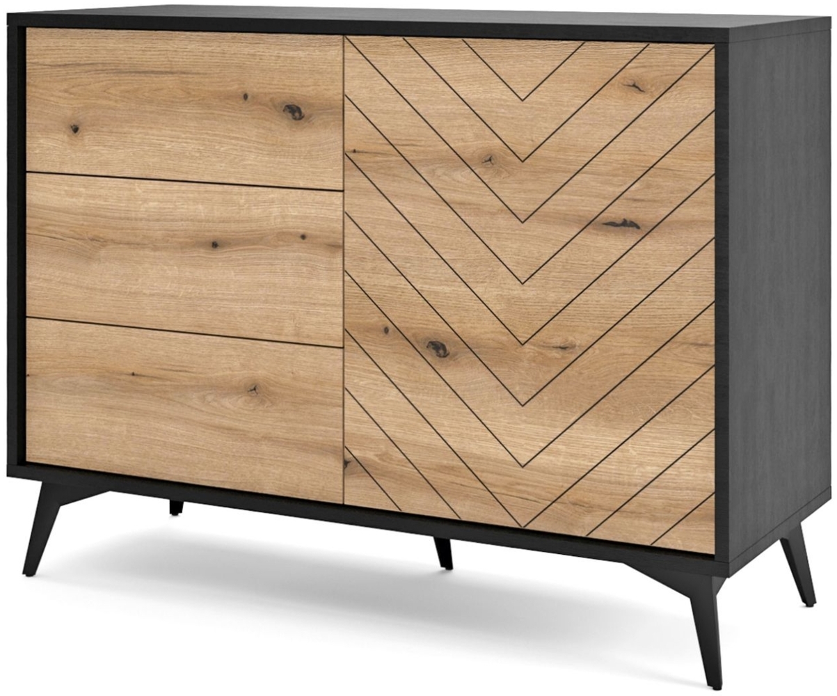 Selsey 'Boulia' Sideboard 1-türig mit 3 Schubladen und Fischgrätmuster, 77 x 104 x 39 cm Bild 1