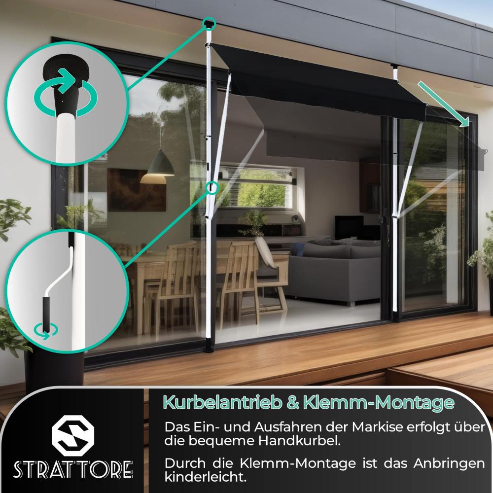 Strattore Balkonmarkise / Klemmmarkise Sonnenschutz Anthrazit 300 x 120 cm Bild 1