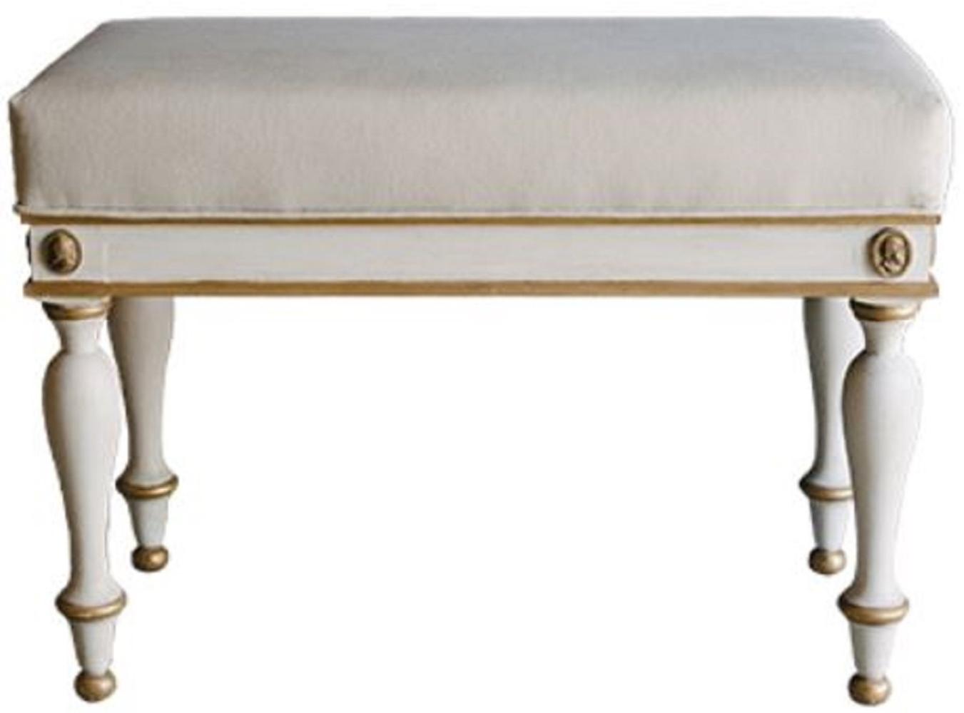 Casa Padrino Luxus Barock Hocker Weiß / Antik Gold 73 x 36 x H. 54 cm - Massivholz Sitzhocker im Barockstil - Barockmöbel Bild 1