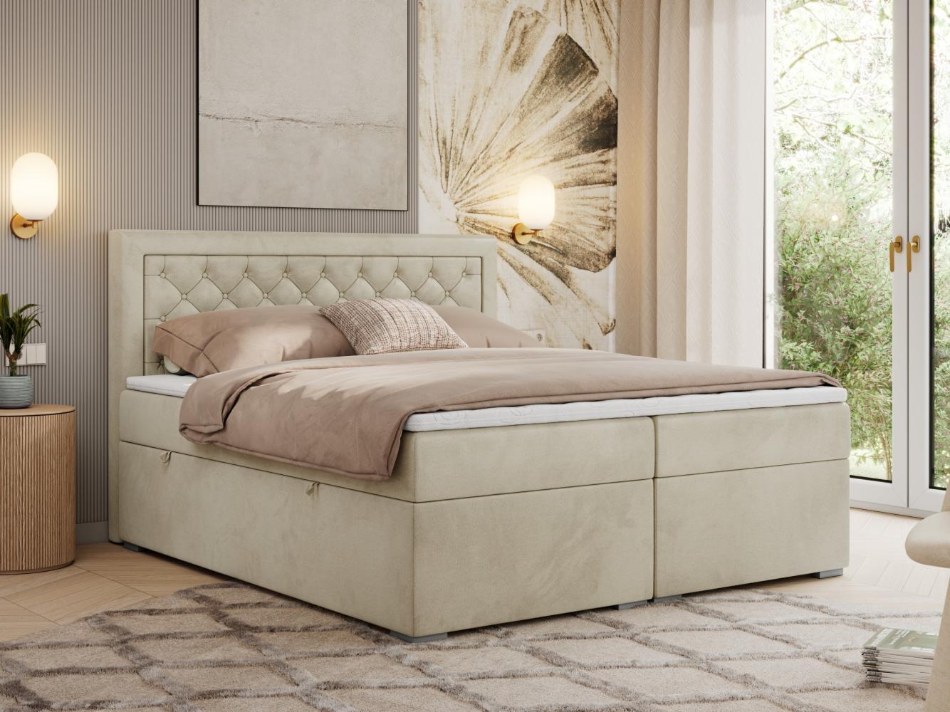 Boxspringbett, Modern Bett mit Multipocket-Matratze und zwei Bettkästen - JASIR - 180 x 200 cm - Beige Velvet - H4 Bild 1