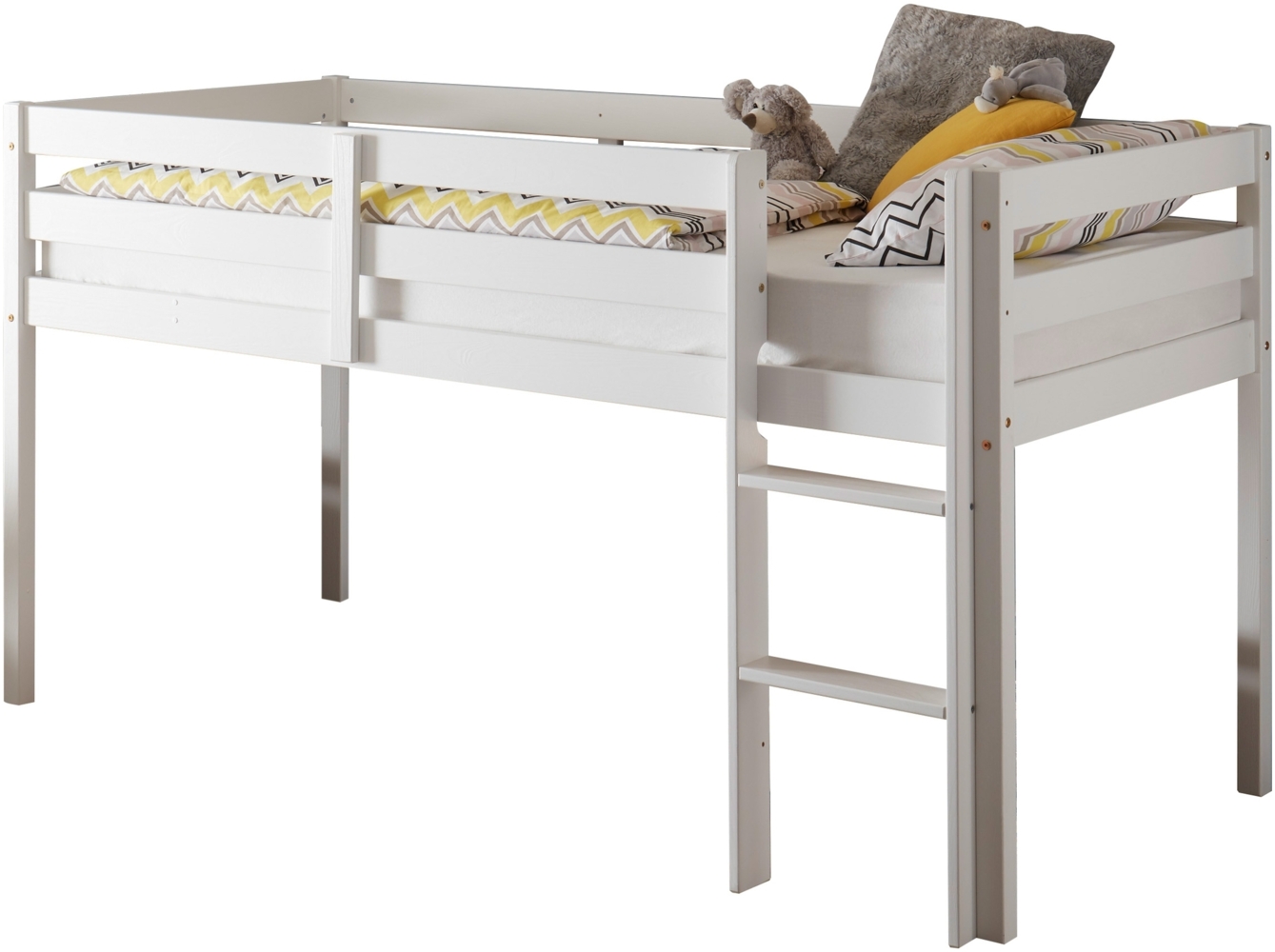 Hochbett >Alvin< Liegefl. 90x200cm, Rollrost, weiß, teilmassiv - 97x113x207cm (BxHxT) Bild 1