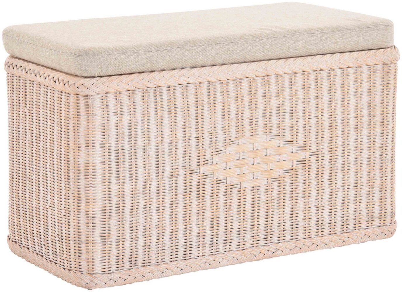 Krines Home Wäschetruhe Rechteckige Truhe Sitztruhe gepolstert mit Deckel Natur-Rattan (Wäschebox mit Inlett), Sitzbank mit Stauraum Bild 1
