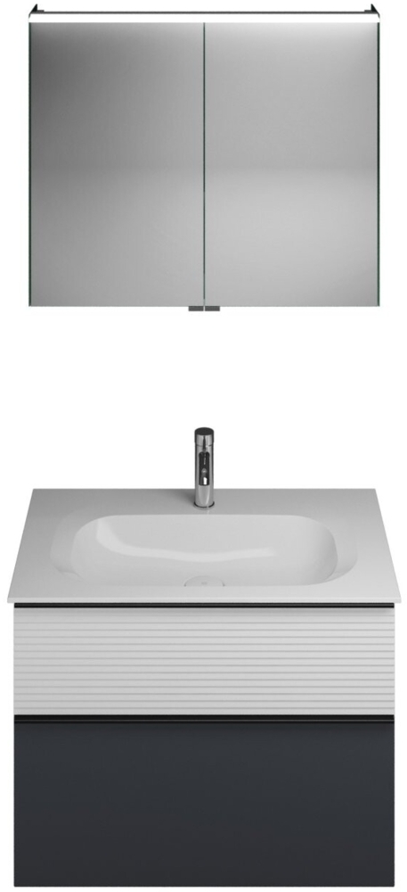 Burgbad FIUMO Waschtisch Set mit Spiegelschrank 82 cm breit, Weiß/Anthrazit, Waschbecken Gussmarmor Weiß Bild 1
