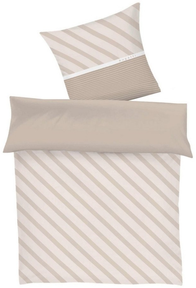 bugatti Bettwäsche Satin-Wende-Bettwäsche BAGI, 155 x 220 cm, Beige, Baumwolle, 2 teilig, Braun, mit Reißverschluss Bild 1