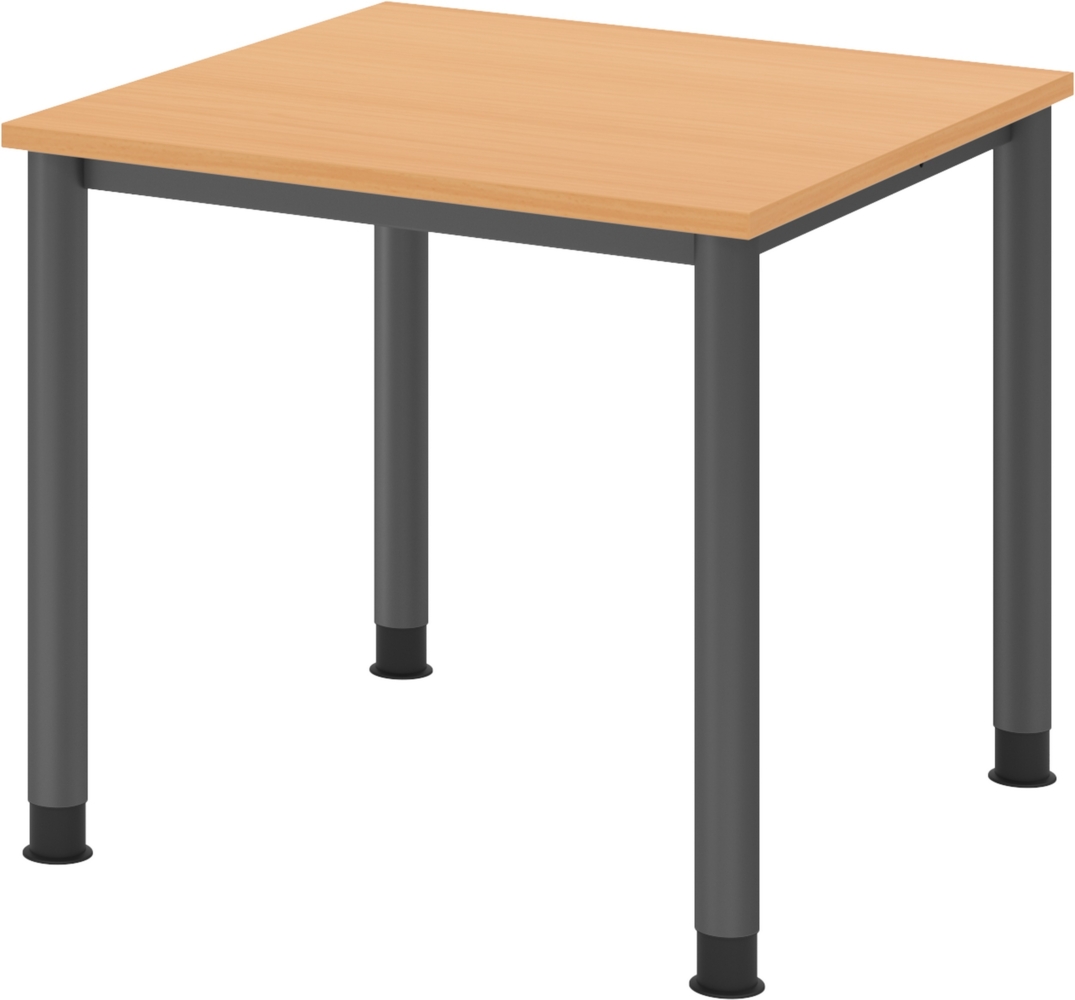 bümö höhenverstellbarer Schreibtisch H-Serie 80x80 cm in Buche, Gestell in Graphit - PC Tisch für's Büro manuell höhenverstellbar, Computertisch verstellbar, HS-08-6-G Bild 1