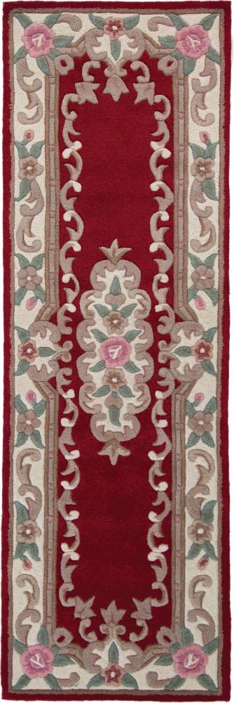 Kadima Design Traditioneller Wollteppich "Beauly" mit Handgeschnitzten Details. Farbe: Rot-Beige, 67x210 cm Bild 1