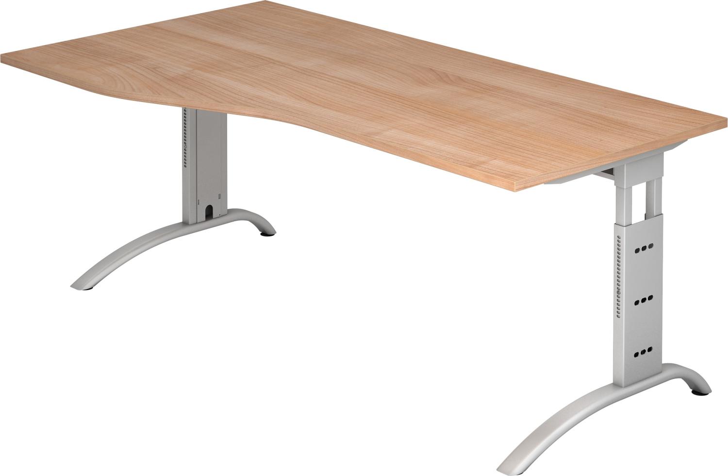 bümö manuell höhenverstellbarer Schreibtisch 180x100 cm in Nussbaum - PC Tisch höhenverstellbar & groß, höhenverstellbarer Tisch Büro, großer Computertisch verstellbar, F-Serie, FS-18-N-S Bild 1