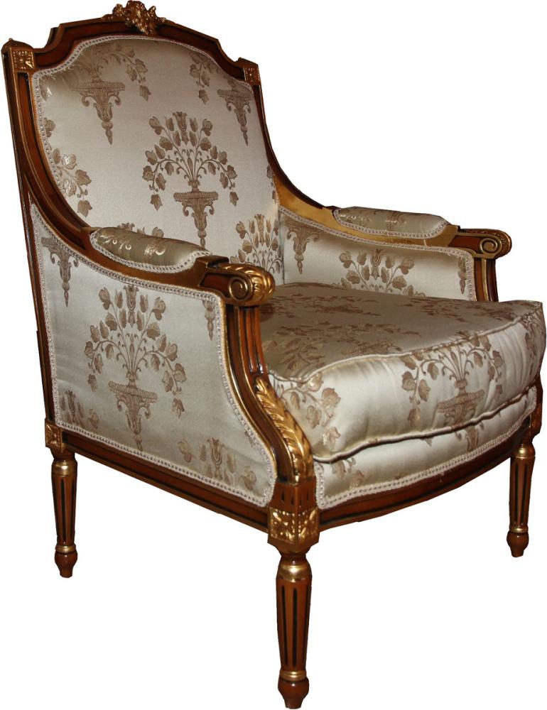 Casa Padrino Barock Lounge Thron Sessel Empire Taupe Muster / Mahagoni Braun / Gold - Ohren Sessel - Limited Edition Bild 1