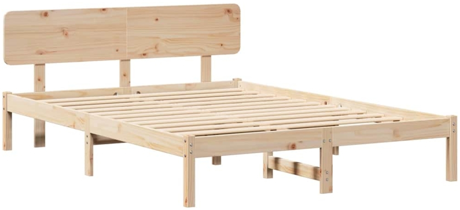 vidaXL Bettrahmen mit Kopfteil Natur 140 x 200 cm Massives Kiefernholz 872104 Bild 1