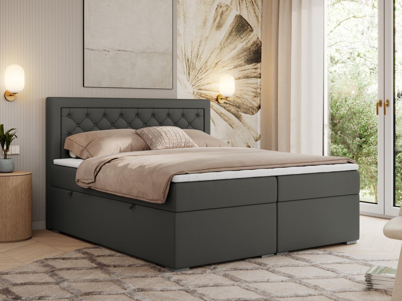 Boxspringbett, Modern Bett mit Multipocket-Matratze und zwei Bettkästen - JASIR - 180 x 200 cm - Dunkelgrau Kunstleder - H4 Bild 1