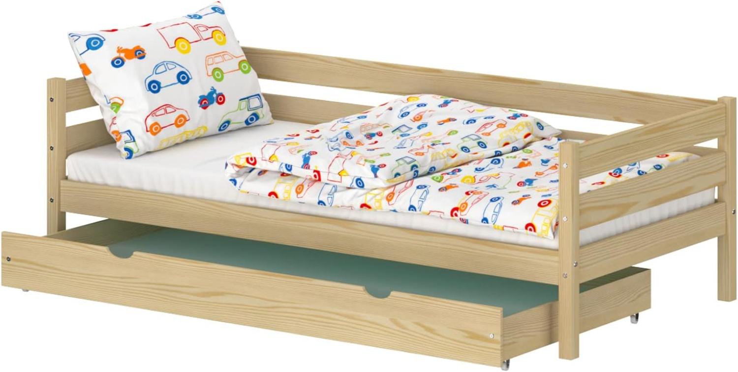 WNM Group Kinderbett fr Mdchen und Jungen Kaira - Jugenbett aus Massivholz - Bett mit Schubladen - Funktionsbett 180x80 cm - Natrliche Kiefer Bild 1