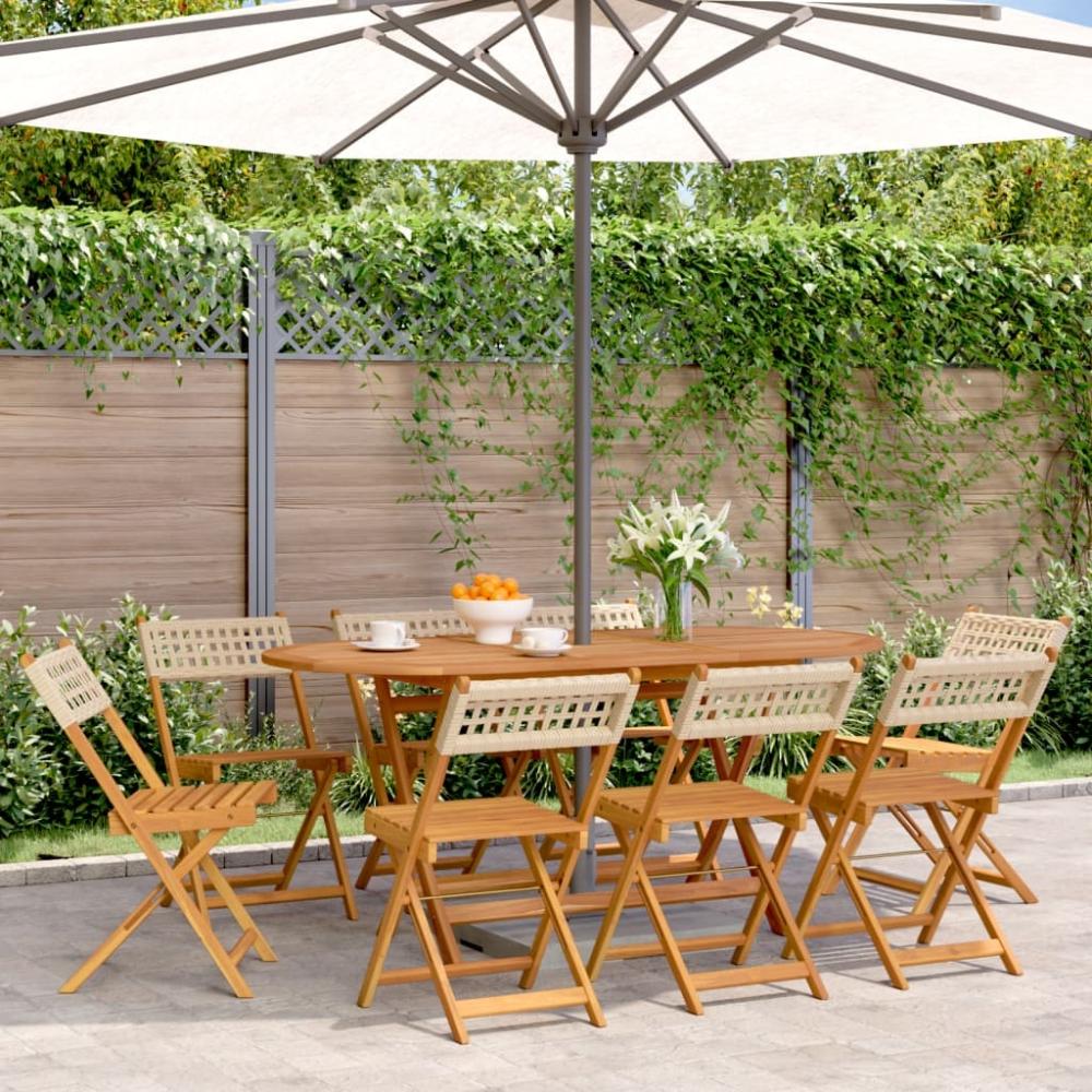 vidaXL Gartenstühle 8 Stk. Klappbar Beige Poly Rattan & Massivholz 3214600 Bild 1