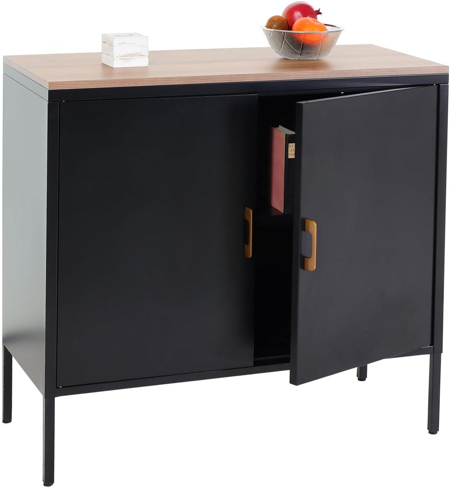 Kommode HWC-L84, Sideboard Schrank Anrichte, 2 Türen Metall 90x90x40cm, Melamin beschichtet ~ schwarz Bild 1