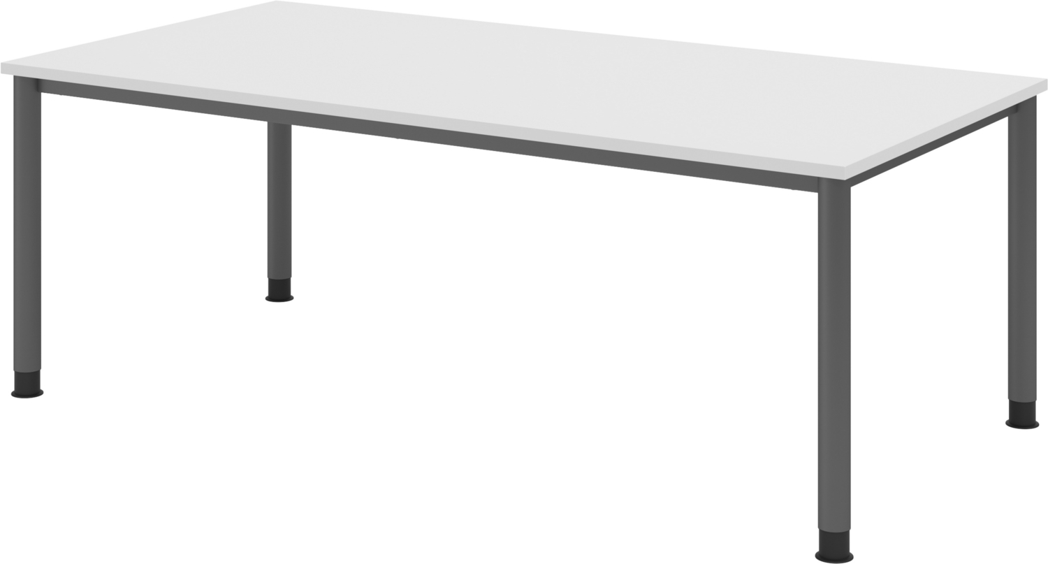 bümö höhenverstellbarer Schreibtisch H-Serie 200x100 cm in weiß, Gestell in Graphit - PC Tisch für's Büro manuell höhenverstellbar, Computertisch verstellbar, HS-2E-W-G Bild 1