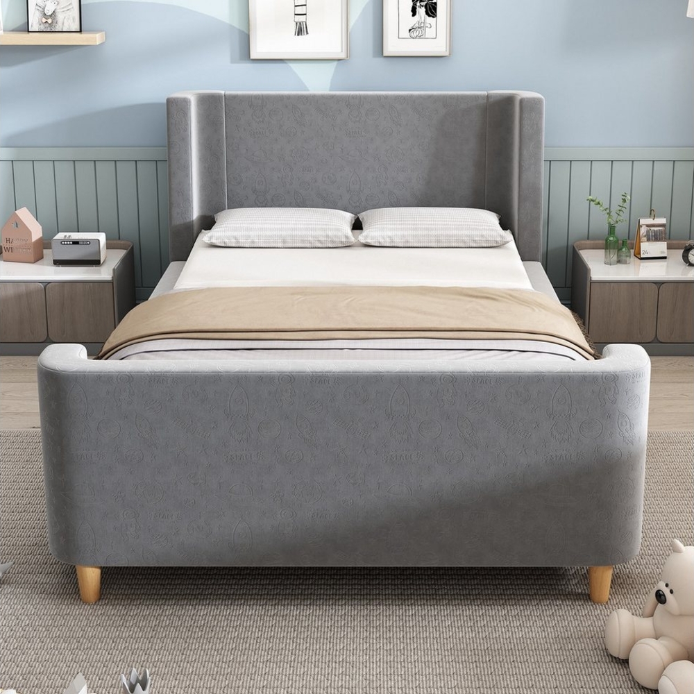 BlingBin Einzelbett (1-tlg, Kinderbett Polsterbett 90 x 200 cm mit kosmischem Muster), Für Jungen & Mädchen, Samt (Ohne Matratze) Bild 1