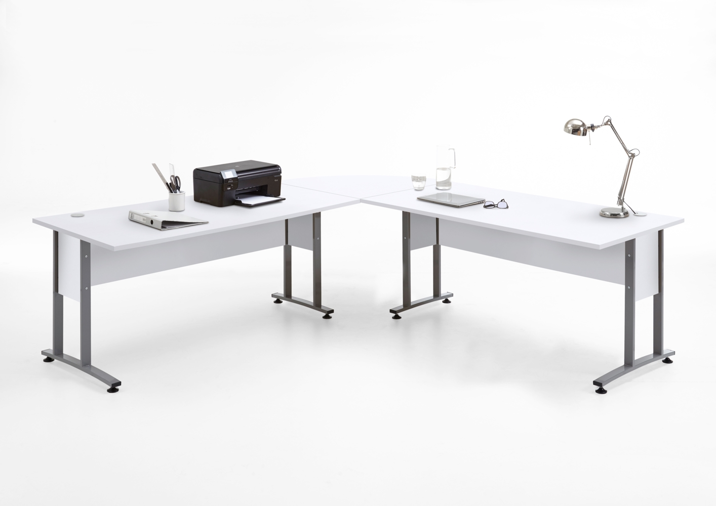 FMD Möbel - CALVIA 105 - Winkelkombination 160/160 cm - melaminharzbeschichtete Spanplatte - Brillantweiß - 240 x 75 x 240cm Bild 1