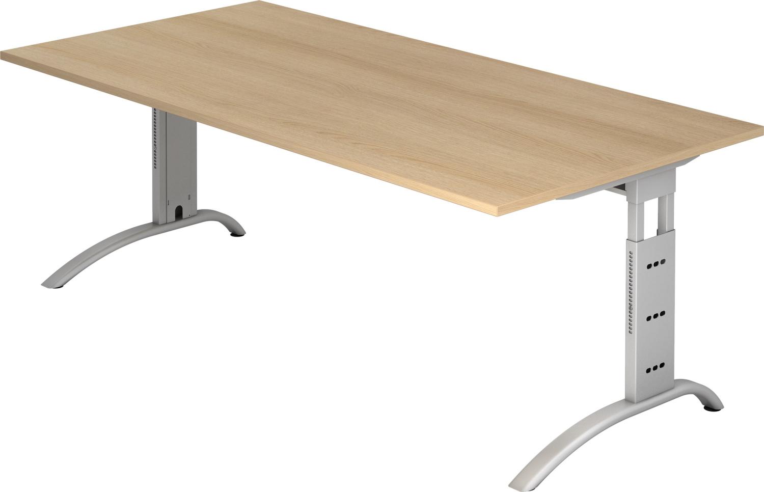 bümö manuell höhenverstellbarer Schreibtisch 200x100 cm in Eiche - PC Tisch höhenverstellbar & groß, höhenverstellbarer Tisch Büro, großer Computertisch verstellbar, F-Serie, FS-2E-E-S Bild 1