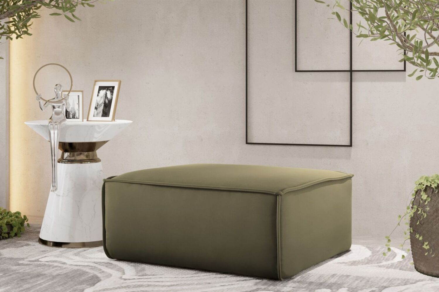 Polsterhocker Designerhocker CELES PREMIUM 85x85 cm Stoff Opera Velvet Olivgrün Bild 1