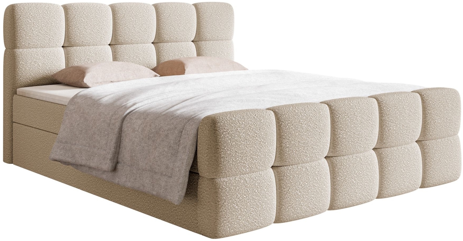 Selsey 'Cloudy' Boxspringbett mit Matratze, Topper und Bettkasten, Bouclé beige, 106 x 223 x 140 cm Bild 1