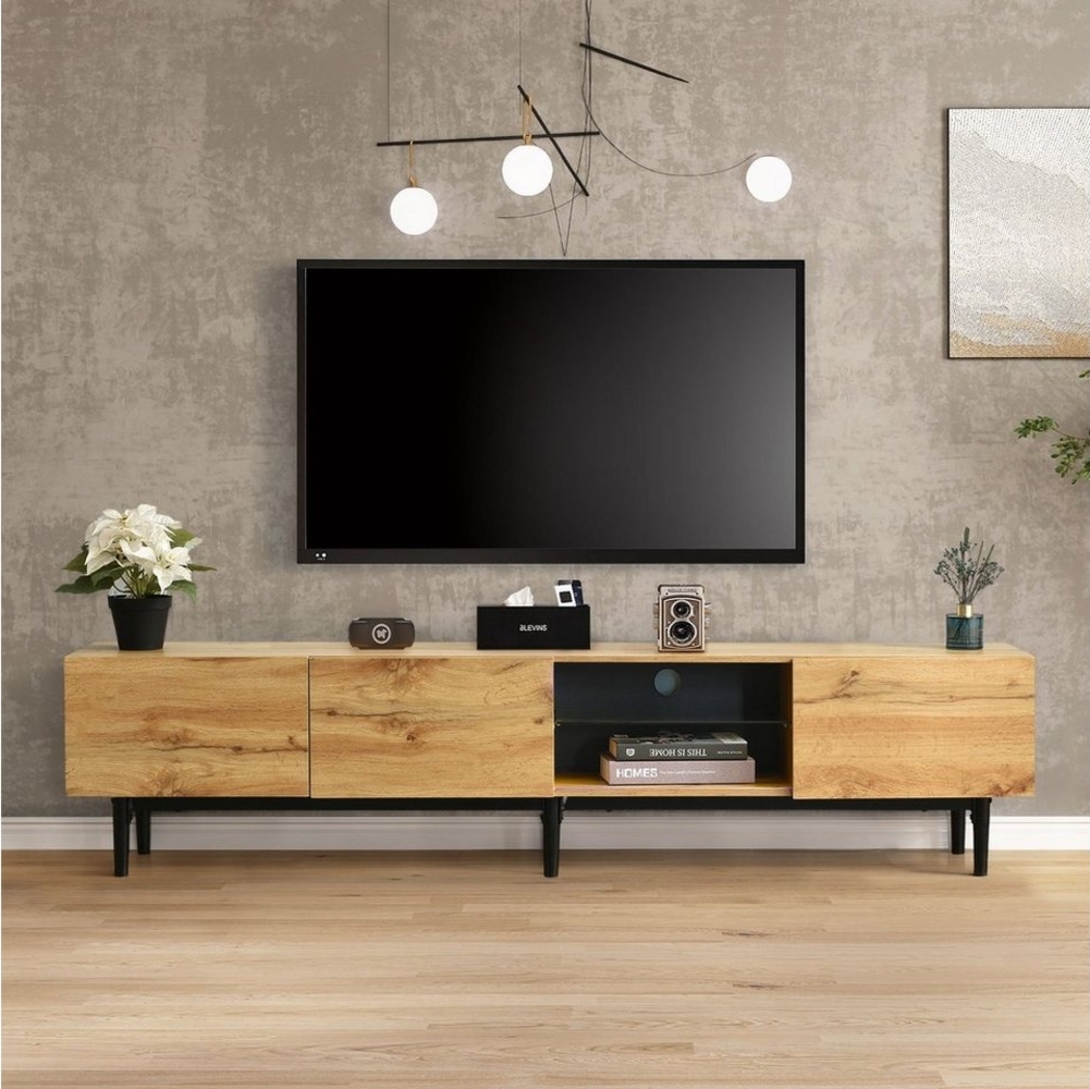 OKWISH TV-Schrank Lowboard mit LED-Beleuchtung inkl. (Wildeiche TV-Schrank, Fernsehtisch mit Glasablage, TV-Board, TV- Ständer) mit 3 Türen und Schubladen Bild 1