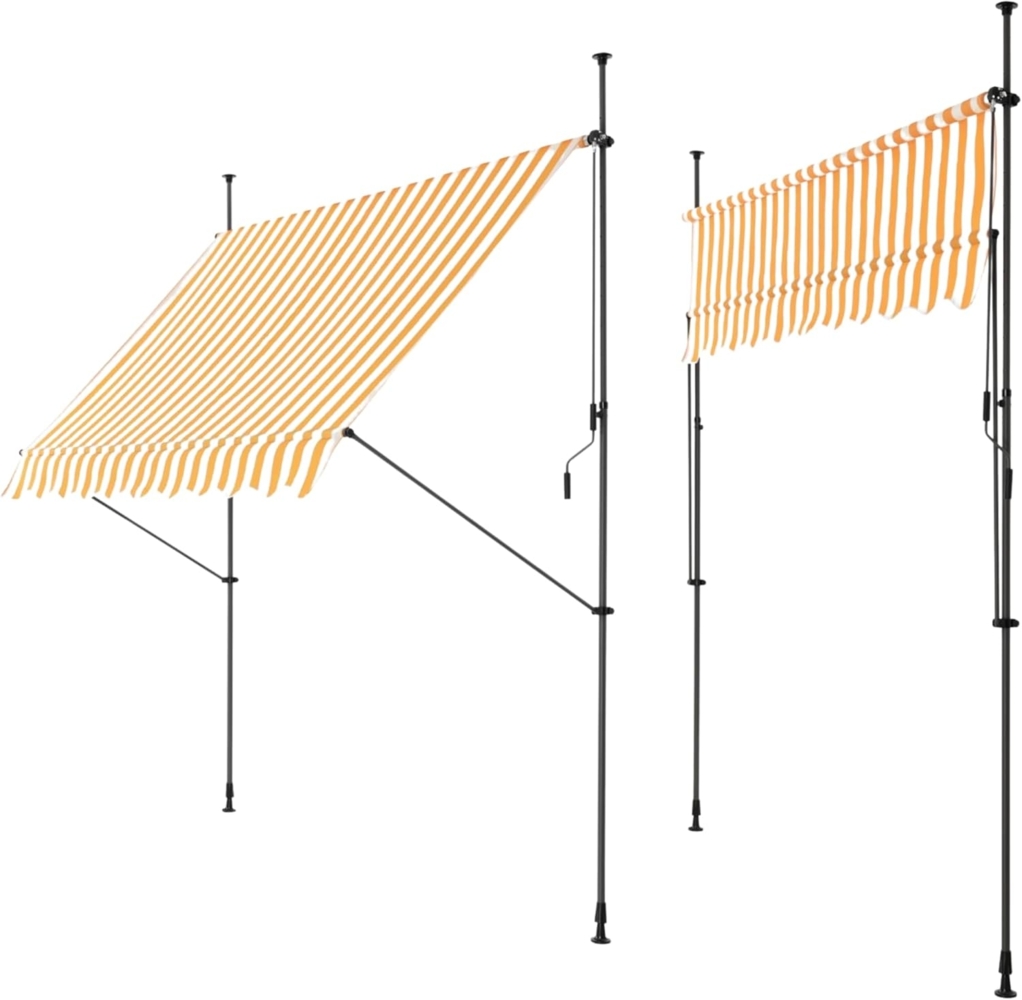 DELUKE® Klemmmarkise 400cm breit - mit Handkurbel Balkonmarkise ohne Bohren Sonnenschutz UV-beständig Sonnenmarkise höhenverstellbar Markise mit Gestell 400 x 120 x 200-300cm Gelb-Weiß Bild 1