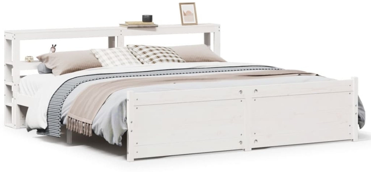 vidaXL Bettgestell mit Kopfteil ohne Matratze Weiß 180x200 cm 3306028 Bild 1