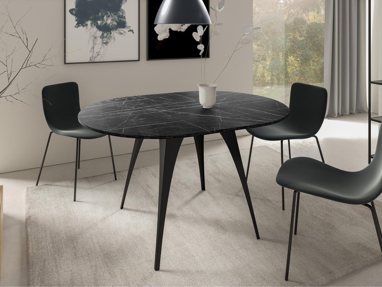 Esstisch Calliso 100, Ausziehbarer, Beine aus Stahl (Farbe: Schwarz / Black Pietra Grigia) Bild 1