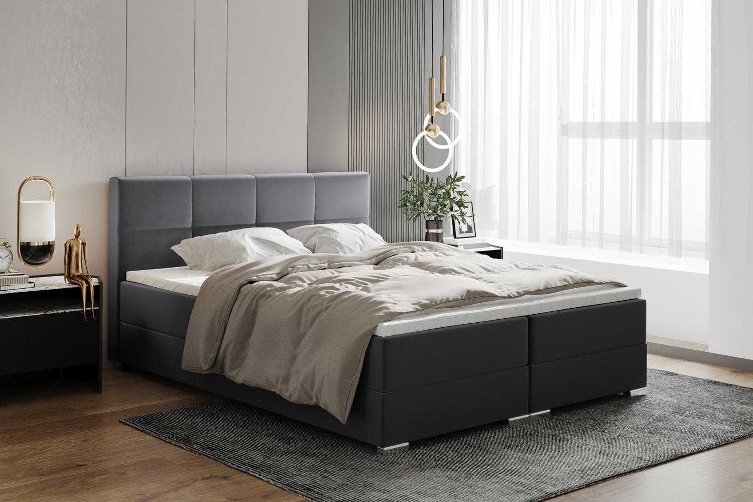 MEBLINI Boxspringbett ELIZABETH 140x200 cm mit Bettkasten – H3B/Dunkelgrau Samt Polsterbett - Doppelbett mit Topper & Bonellfederkern-Matratze Bild 1